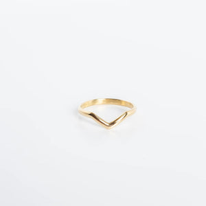 Delicate, sapphire ring and chevron band set in 18k by Truss and Ore