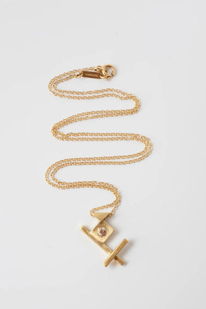 Handmade, asymmetric 18k gold Lietuva necklace by Truss and Ore