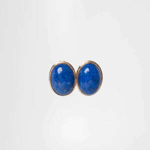 Vintage lapis lazuli oval statement earrings in 14kt yellow gold