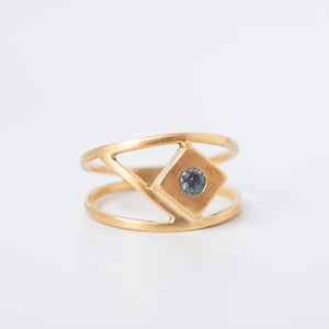 Handmade, geometric 18k gold Lietuva ring by Truss and Ore