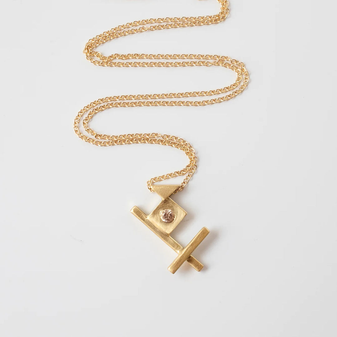 Handmade, asymmetric 18k gold Lietuva necklace by Truss and Ore