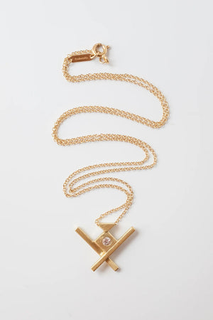 Handmade, symmetric 18k gold Lietuva necklace by Truss and Ore
