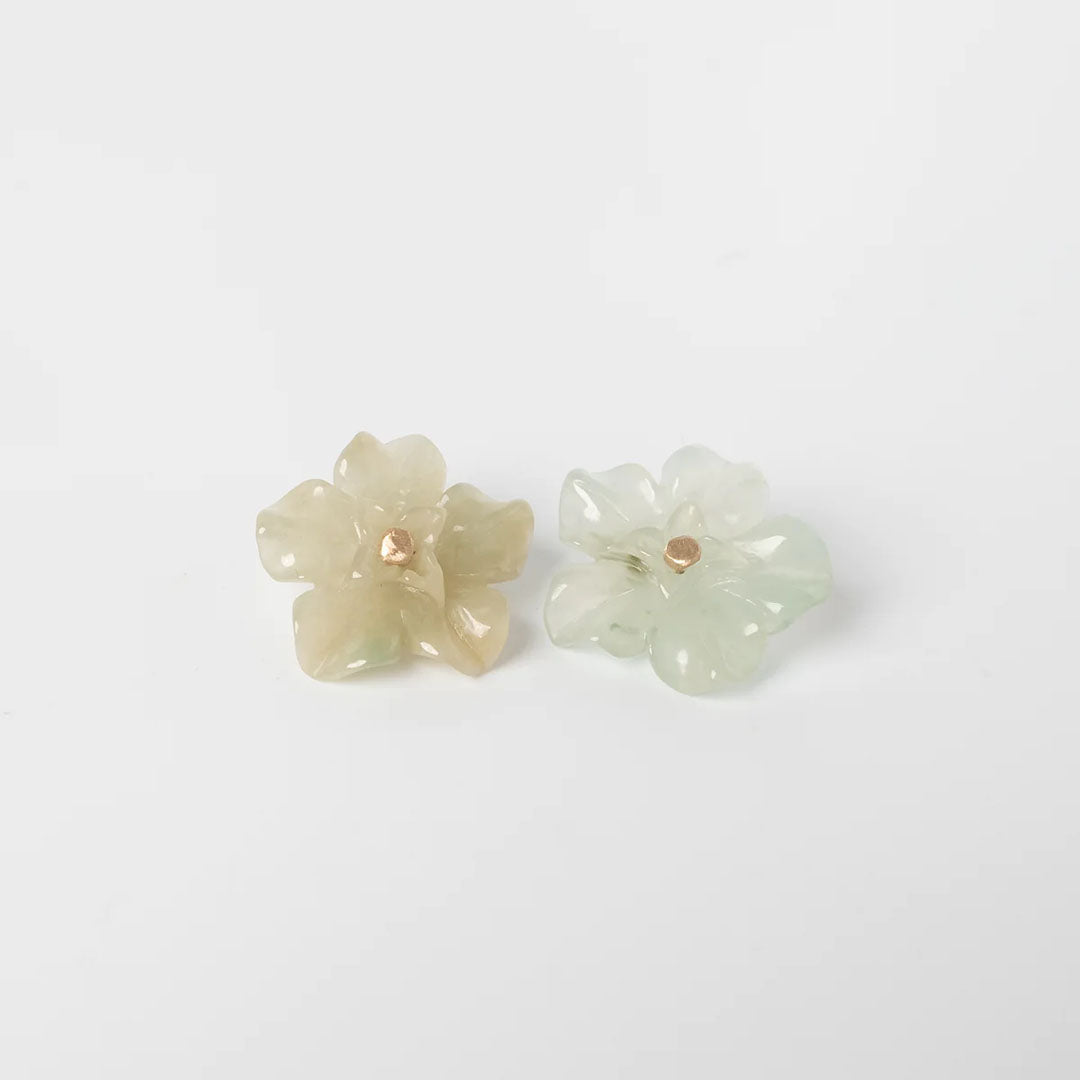 Vintage carved green jade flower earrings