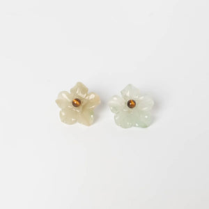 Vintage carved green jade flower earrings