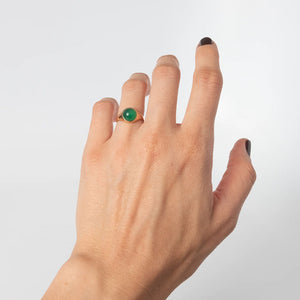Hand modeling vintage green hardstone signet ring