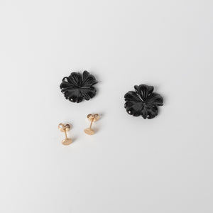 Carved Black Jade Flower Earrings