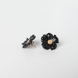 Carved Black Jade Flower Earrings