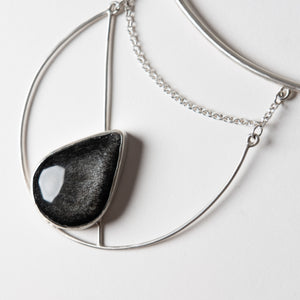 Silver Sheen Obsidian Collar Necklace